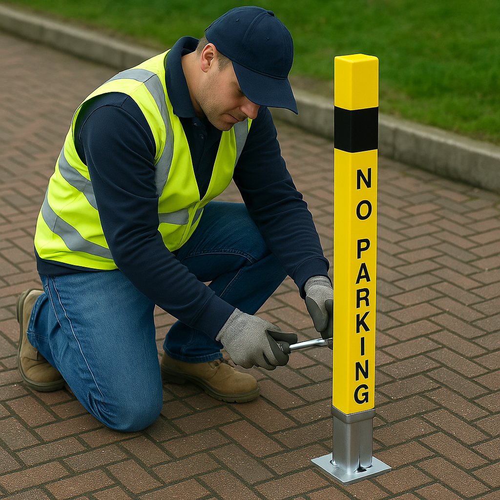 Heavy-Duty Removable Yellow Parking Post with Lockable Eyelet – Anti-Theft Security Bollard