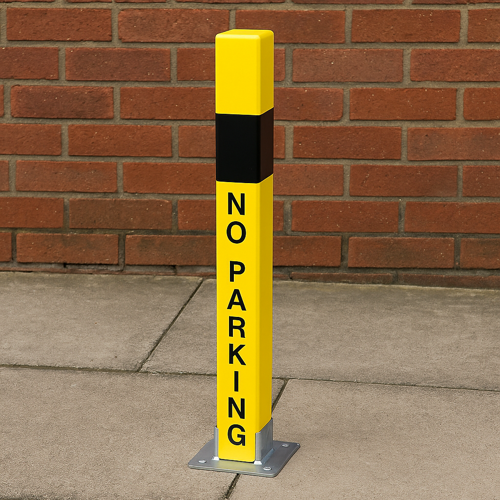 Heavy-Duty Removable Security Bollard – Bright Yellow with “NO PARKING” Warning | Driveway & Parking Protection Post