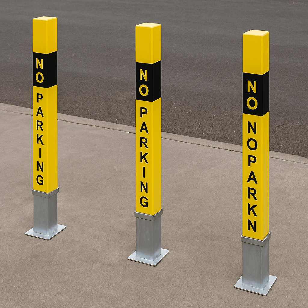 Heavy-Duty Removable Security Bollard – Bright Yellow with “NO PARKING” Warning | Driveway & Parking Protection Post