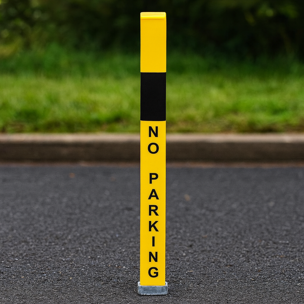 Heavy-Duty Removable Security Bollard – Bright Yellow with “NO PARKING” Warning | Driveway & Parking Protection Post