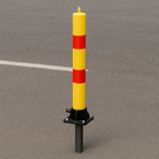 Yellow & Red Fold Down Parking Post with Integral Lock & Top-Mounted Eyelet