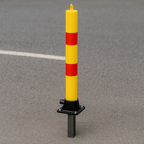 Yellow & Red Fold Down Parking Post with Integral Lock & Top-Mounted Eyelet
