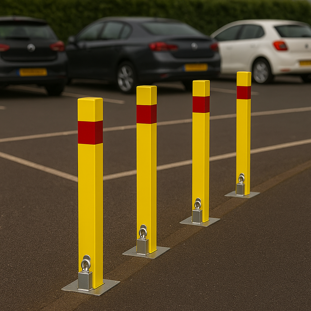 Heavy-Duty Yellow Removable Security Post with Reflective Band & Padlock – Driveway, Car Park & Access Control Bollard