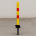 Yellow & Red Fold Down Parking Post with Integral Lock & Top-Mounted Eyelet