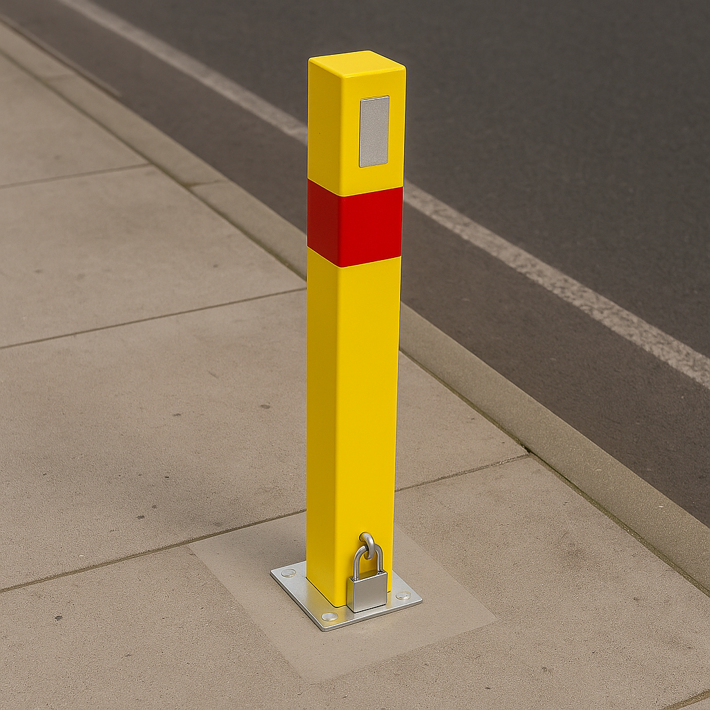 Heavy-Duty Yellow Removable Security Post with Reflective Band & Padlock – Driveway, Car Park & Access Control Bollard