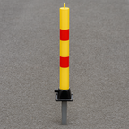 Yellow & Red Fold Down Parking Post with Integral Lock & Top-Mounted Eyelet