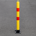 Yellow & Red Fold Down Parking Post with Integral Lock & Top-Mounted Eyelet