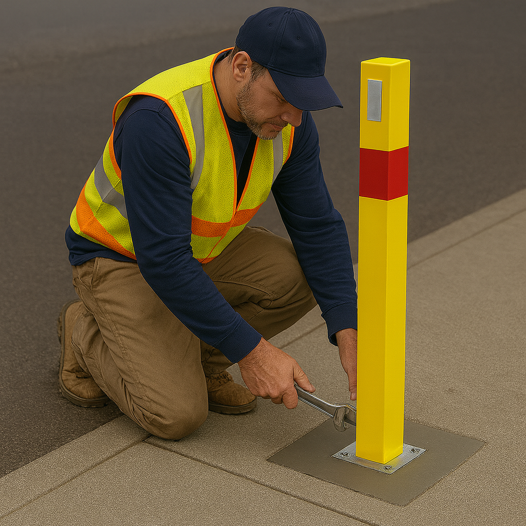 Heavy-Duty Yellow Removable Security Post with Reflective Band & Padlock – Driveway, Car Park & Access Control Bollard
