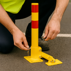 Compact Folding Parking Post – 600 mm Height | High-Visibility Yellow with Reflective Strips | Secure Lockable Design