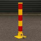 Compact Folding Parking Post – 600 mm Height | High-Visibility Yellow with Reflective Strips | Secure Lockable Design