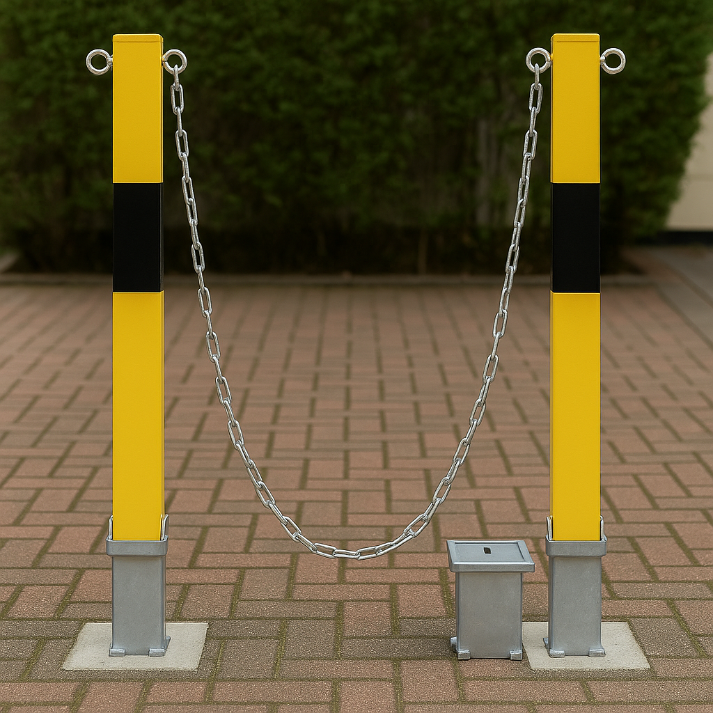 2 x Heavy-Duty Removable Security Bollards/Posts with Chain