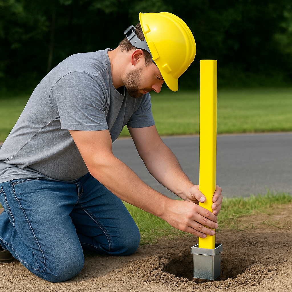 Heavy-Duty Removable Parking Security Post – Bright Yellow Steel Bollard with Padlock | Driveway & Car Park Protection