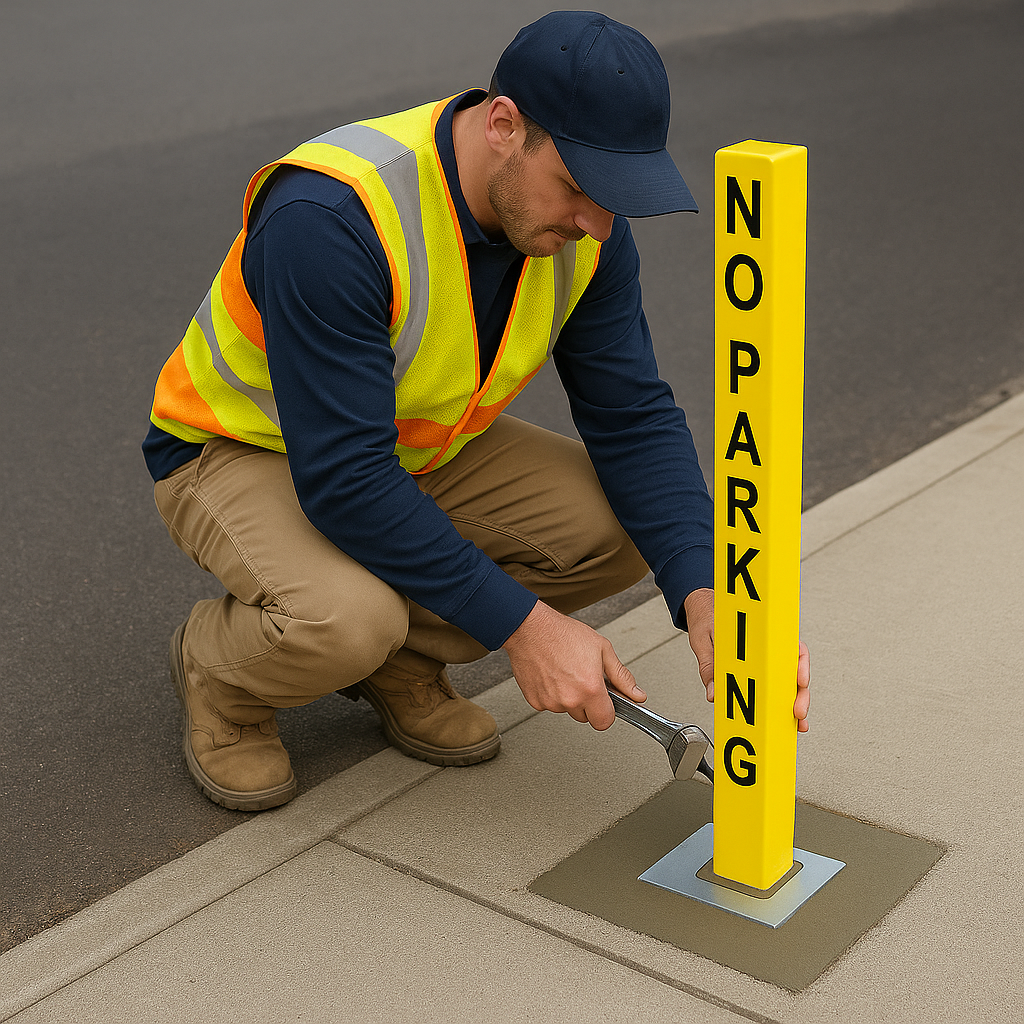 Heavy-Duty Yellow Removable Security Post – “NO PARKING” Warning | Anti-Theft Bollard for Driveways & Commercial Spaces