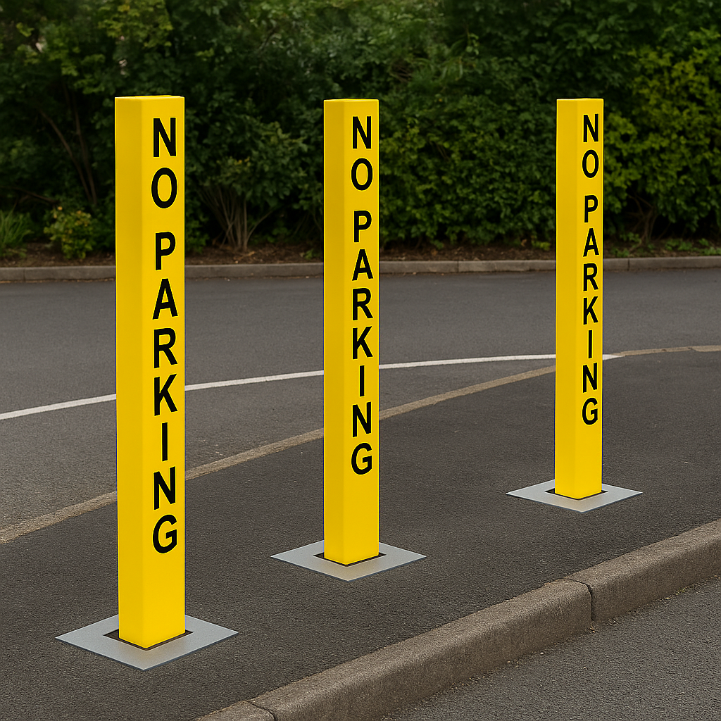 Heavy-Duty Yellow Removable Security Post – “NO PARKING” Warning | Anti-Theft Bollard for Driveways & Commercial Spaces