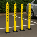 Large Fold Down Steel Security Post – Integral Lock, Eyelet & No Parking Logo