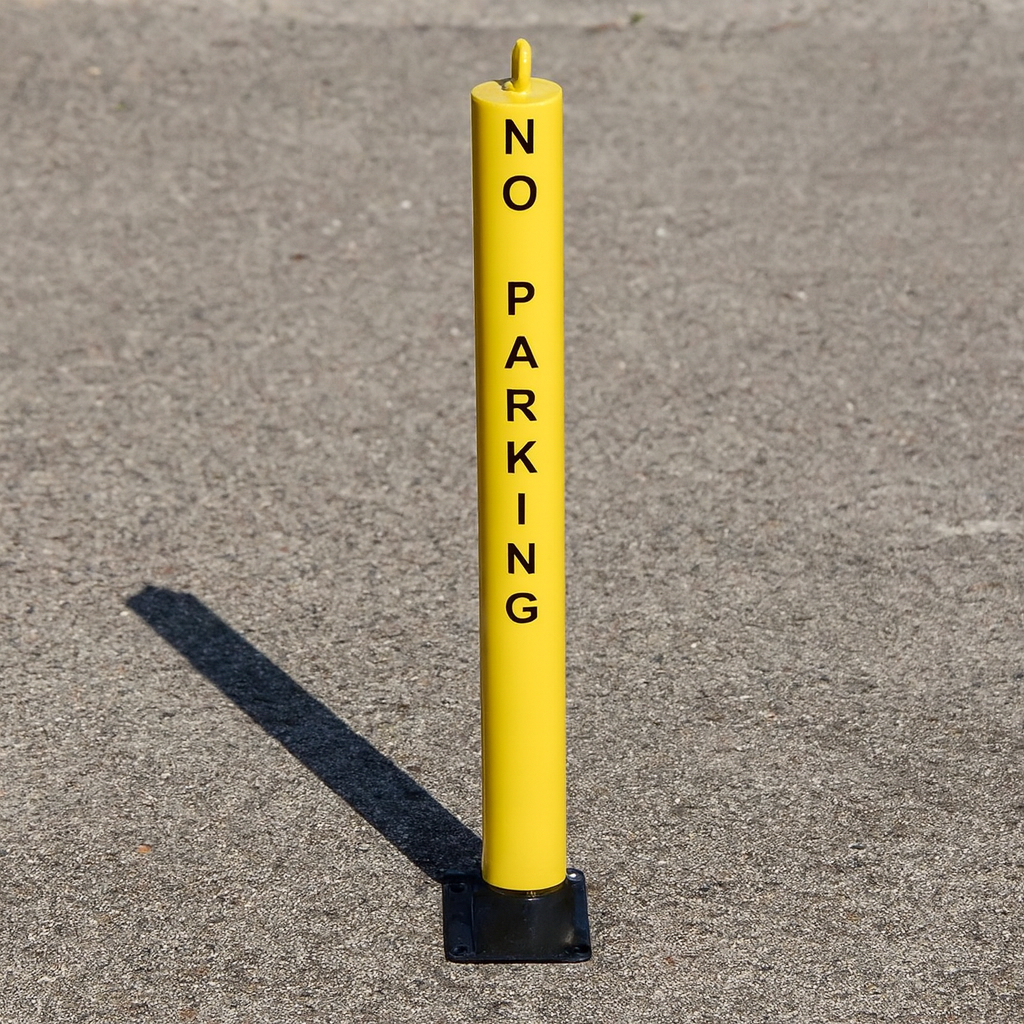 Large Fold Down Steel Security Post – Integral Lock, Eyelet & No Parking Logo
