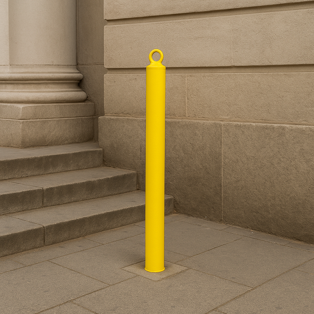76mm Heavy-Duty Yellow Steel Bollard with Eyelet – Removable High-Visibility Security Post