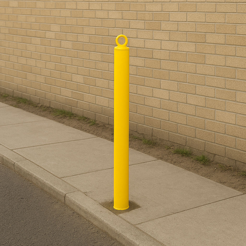 76mm Heavy-Duty Yellow Steel Bollard with Eyelet – Removable High-Visibility Security Post