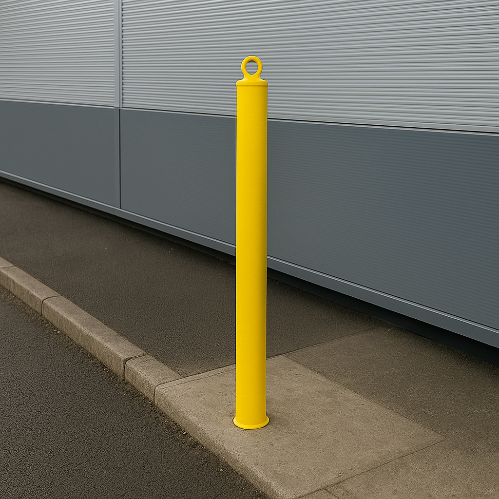 76mm Heavy-Duty Yellow Steel Bollard with Eyelet – Removable High-Visibility Security Post
