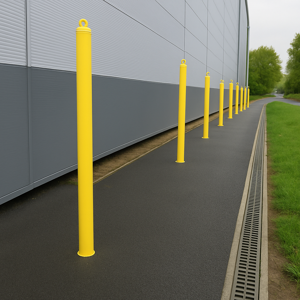 76mm Heavy-Duty Yellow Steel Bollard with Eyelet – Removable High-Visibility Security Post
