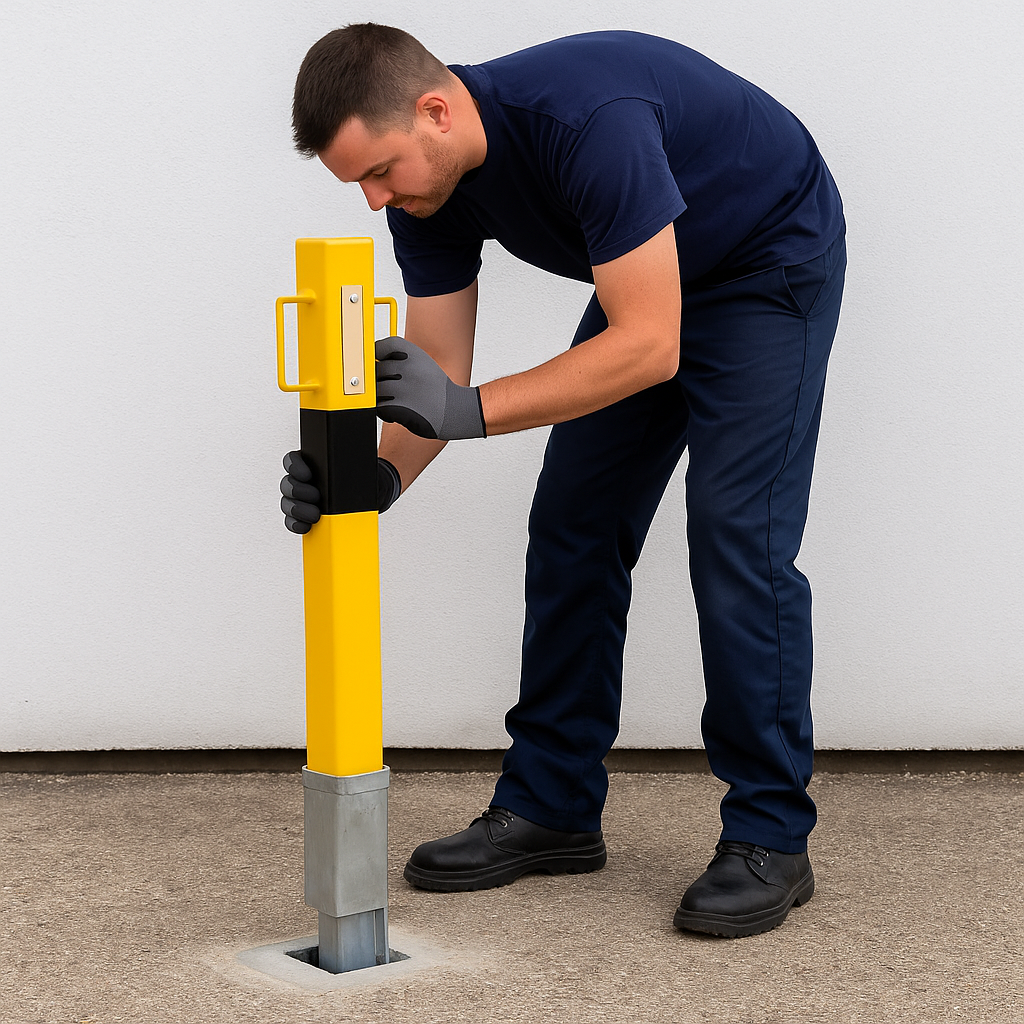 Heavy-Duty Yellow Removable Security Post with Lift-Out Handles