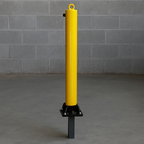 Yellow Fold Down Parking Post with Ground Spigot, Integral Lock & Eyelet