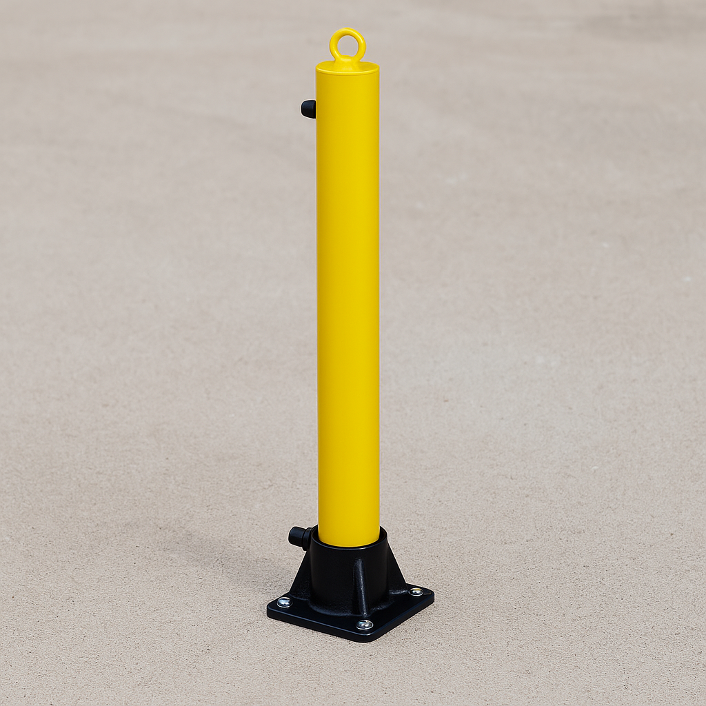 Yellow Fold Down Parking Post with Ground Spigot, Integral Lock & Eyelet