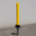 Yellow Fold Down Parking Post with Ground Spigot, Integral Lock & Eyelet
