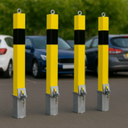 Heavy-Duty Removable Yellow Parking Post with Lockable Eyelet – Anti-Theft Security Bollard