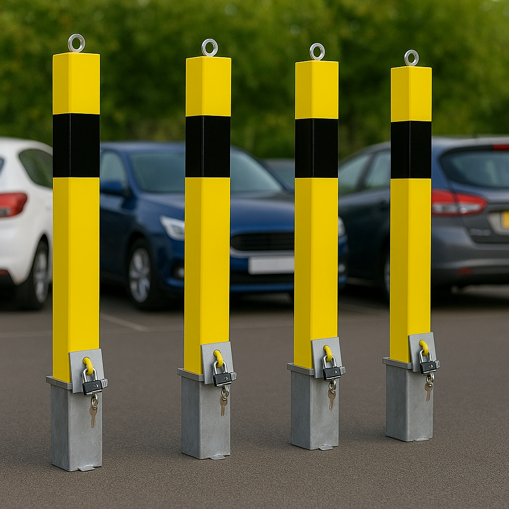 Heavy-Duty Removable Yellow Parking Post with Lockable Eyelet – Anti-Theft Security Bollard