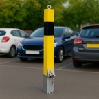 Heavy-Duty Removable Yellow Parking Post with Lockable Eyelet – Anti-Theft Security Bollard