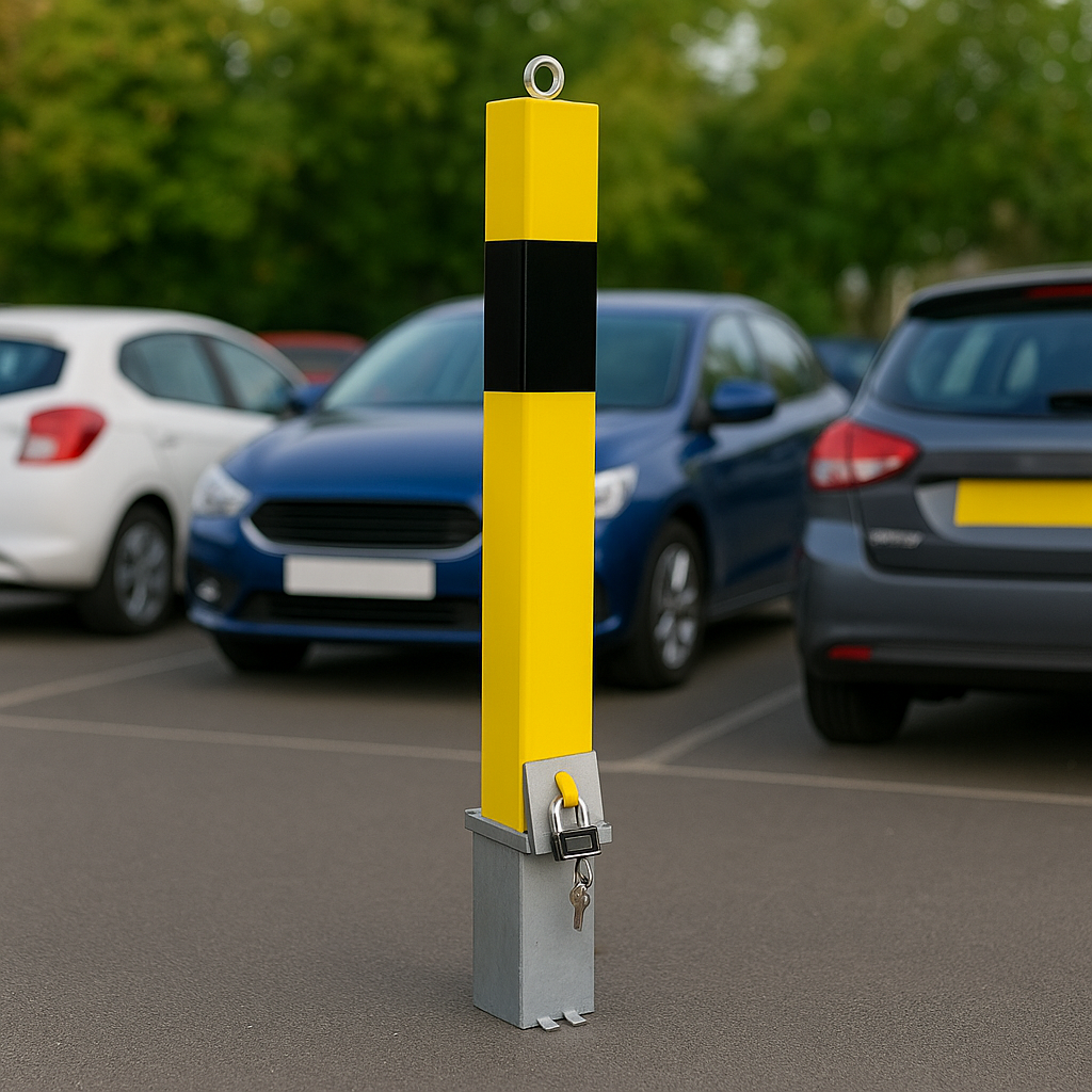 Heavy-Duty Removable Yellow Parking Post with Lockable Eyelet – Anti-Theft Security Bollard