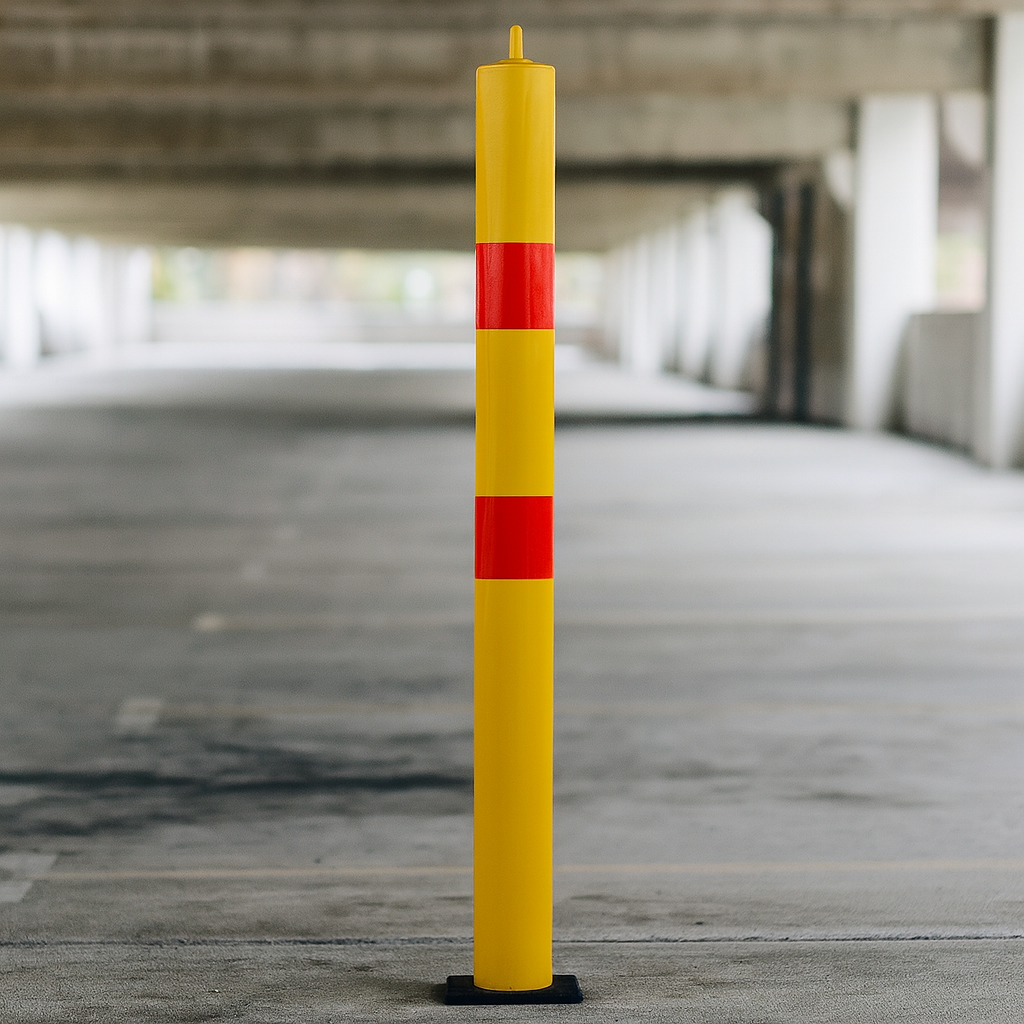 900mm High Fold Down Parking Post – Yellow with Red Band