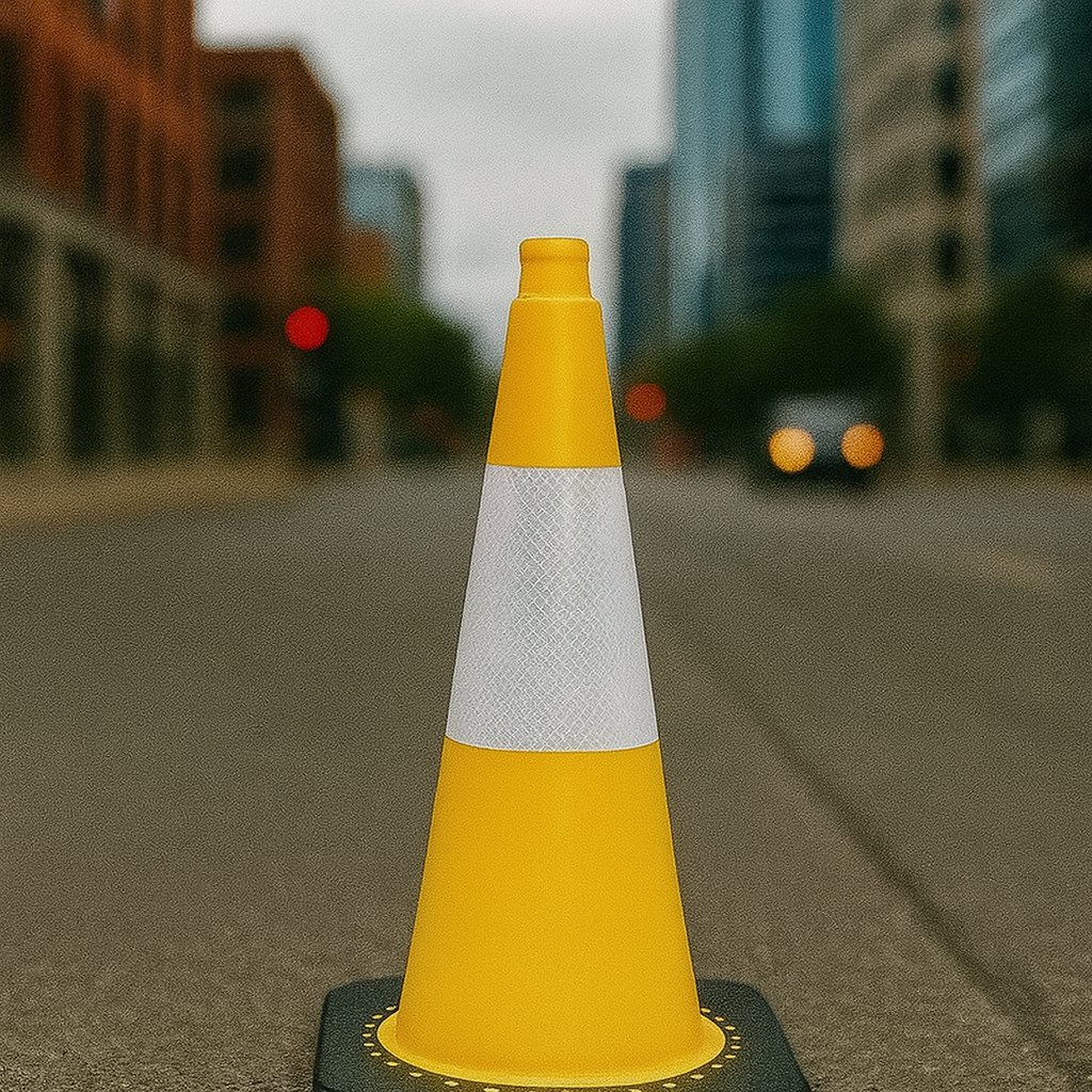 50 cm Flexible Yellow PVC Traffic Cone – 2 kg | Unbreakable Design with Hi-Intensity Reflective Sheeting