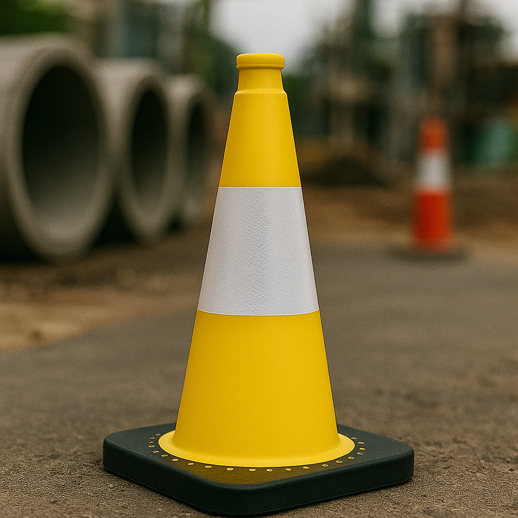 50 cm Flexible Yellow PVC Traffic Cone – 2 kg | Unbreakable Design with Hi-Intensity Reflective Sheeting