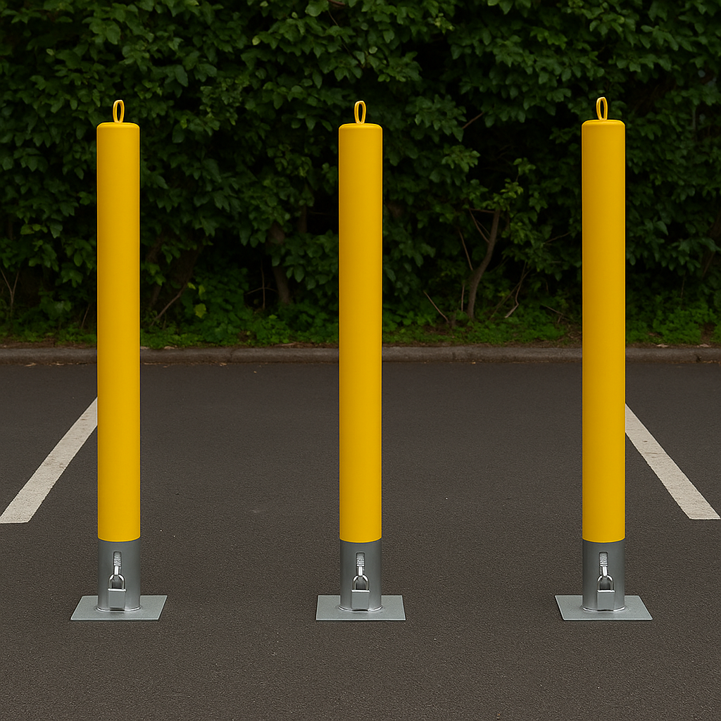 Heavy-Duty Yellow Removable Security Bollard with Reflective Band & Lock – Driveway & Parking Protection