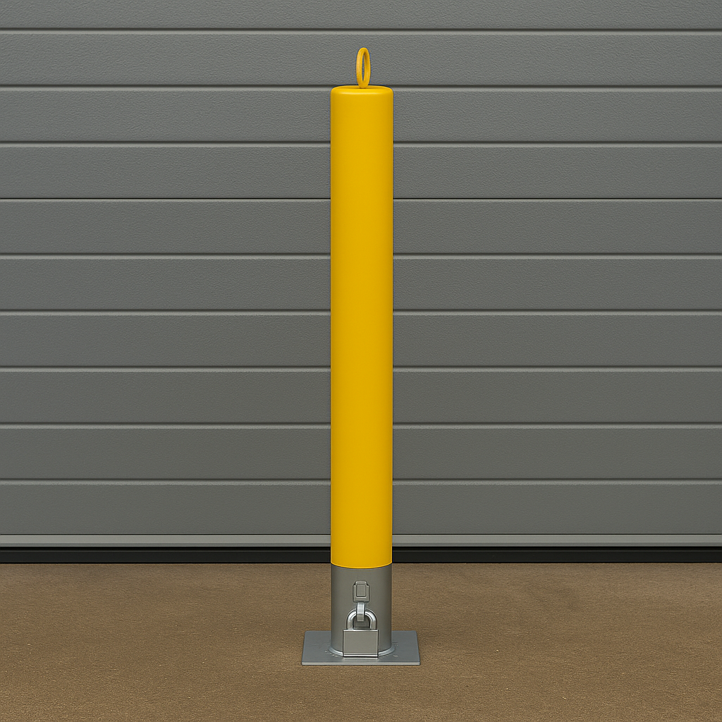 Heavy-Duty Yellow Removable Security Bollard with Reflective Band & Lock – Driveway & Parking Protection