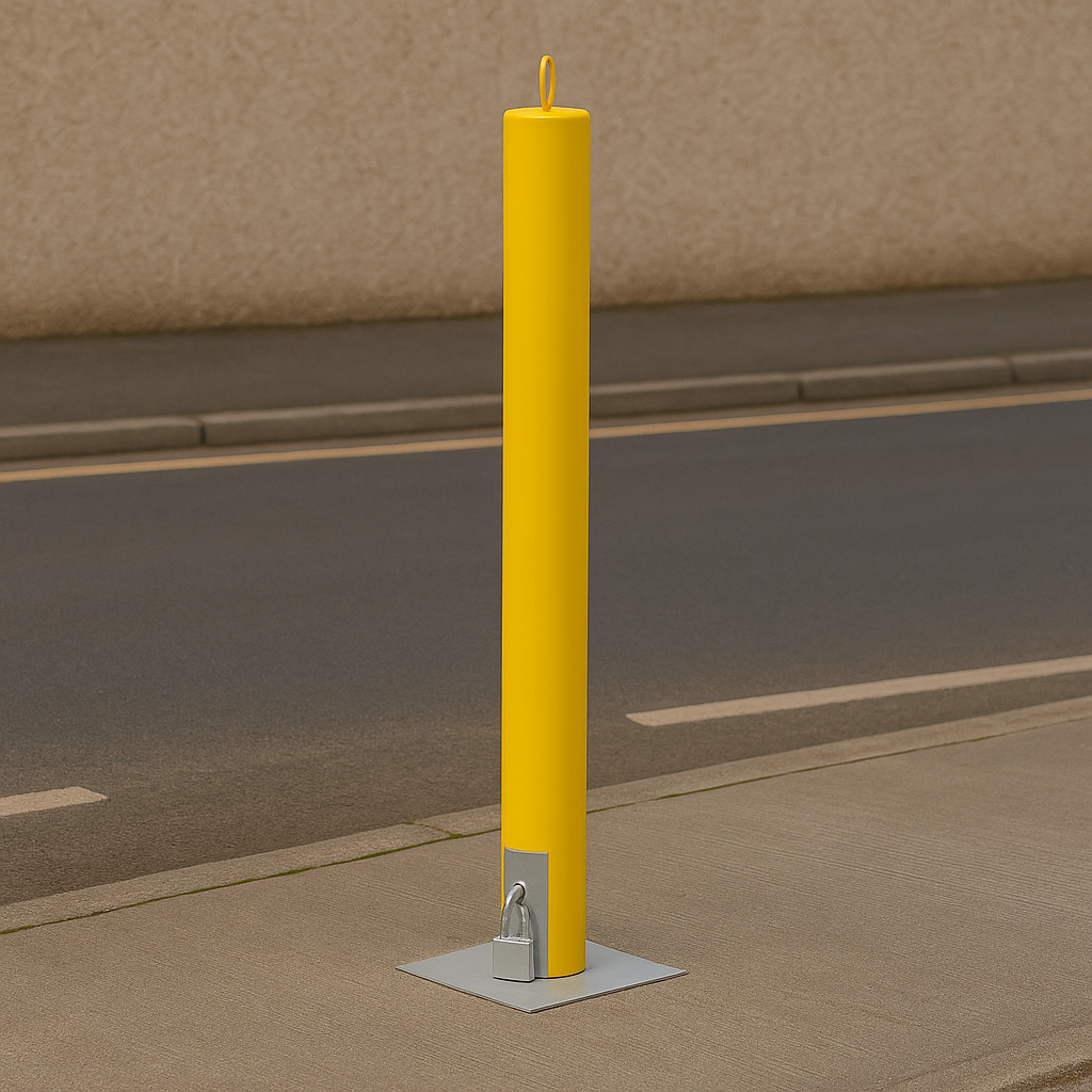Heavy-Duty Yellow Removable Security Bollard with Reflective Band & Lock – Driveway & Parking Protection