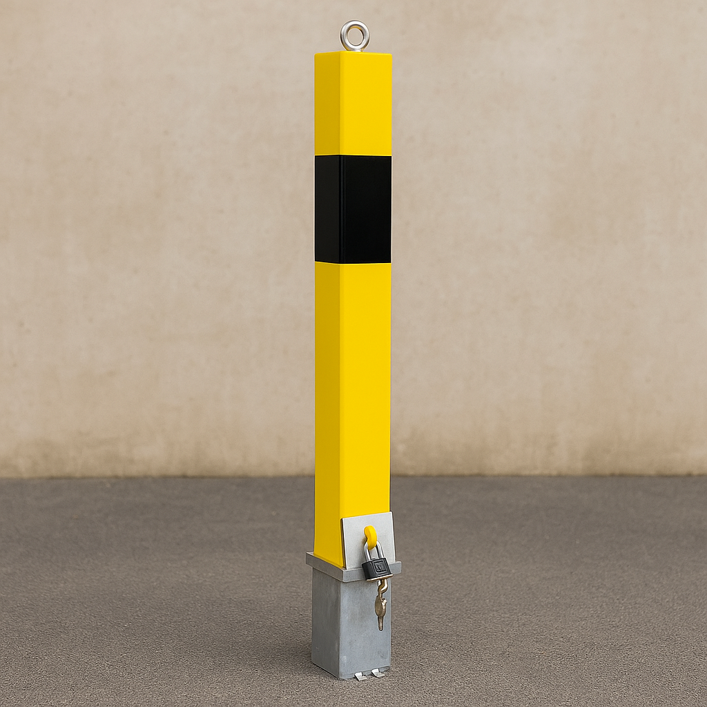 Heavy-Duty Removable Yellow Parking Post with Lockable Eyelet – Anti-Theft Security Bollard