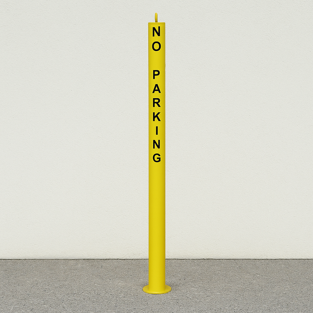76mm Removable Yellow Security Bollard with Chain Eyelets & ‘No Parking’ Logo – Heavy-Duty Steel Post for Driveways & Commercial Use